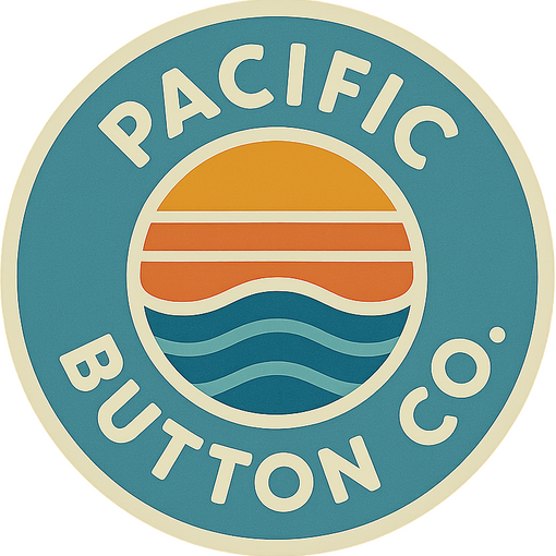Pacific Button Co. – Custom pin-back buttons handcrafted in Kitsap County Pacific Button Co. logo — stylized button icon with an ocean-wave cutout